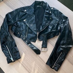 Cropped Faux Leather Jacket